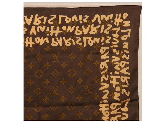 Sciarpa LOUIS VUITTON Monogram Graffiti Brown LV Auth bs36792V Marrone - vista 8