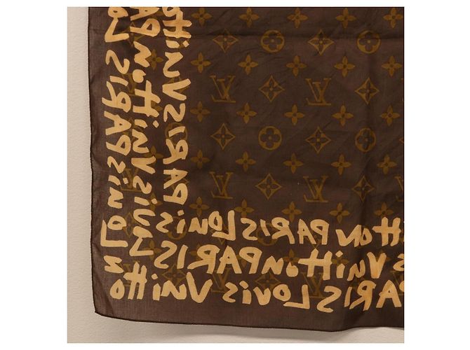 Sciarpa LOUIS VUITTON Monogram Graffiti Brown LV Auth bs36792V Marrone - vista 9