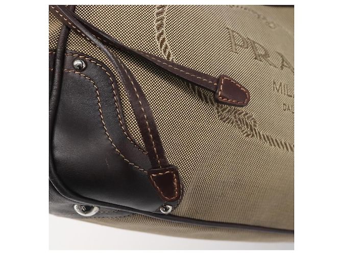 Sac Tote PRADA Canvas Jacquard Beige Silver Auth 199661V Argenté - vue 19