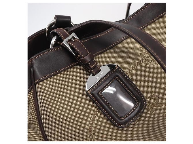 Sac Tote PRADA Canvas Jacquard Beige Silver Auth 199661V Argenté - vue 20
