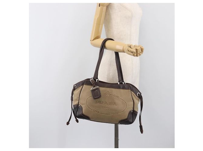 Sac Tote PRADA Canvas Jacquard Beige Silver Auth 199661V Argenté - vue 27