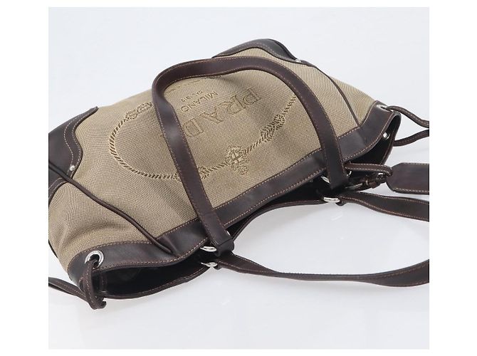 Sac Tote PRADA Canvas Jacquard Beige Silver Auth 199661V Argenté - vue 6