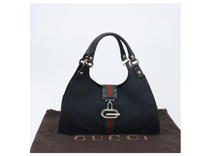 Borsa a mano GUCCI GG Canvas Web Sherry Line Nero Oro 130995 Auth yk20808SAV D'oro - vista 12