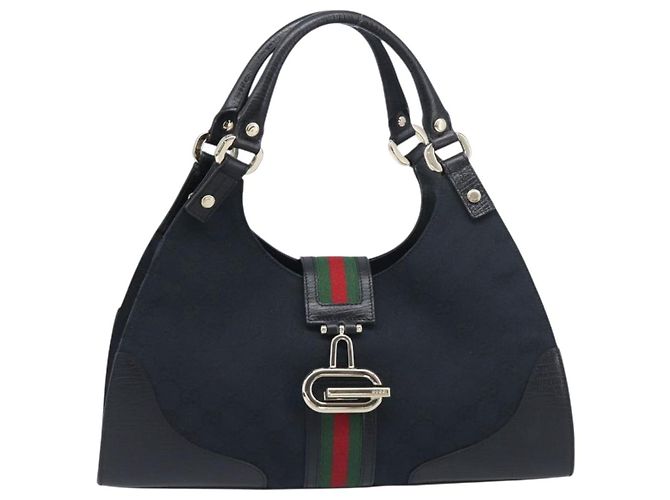 Borsa a mano GUCCI GG Canvas Web Sherry Line Nero Oro 130995 Auth yk20808SAV D'oro - vista 13