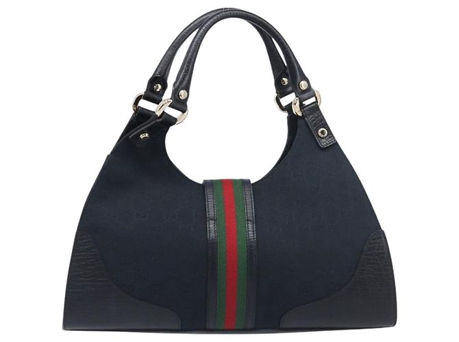 Borsa a mano GUCCI GG Canvas Web Sherry Line Nero Oro 130995 Auth yk20808SAV D'oro - vista 2