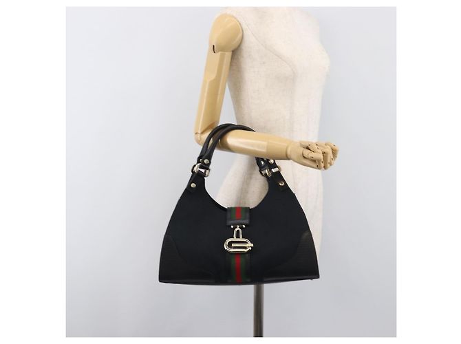 Borsa a mano GUCCI GG Canvas Web Sherry Line Nero Oro 130995 Auth yk20808SAV D'oro - vista 23