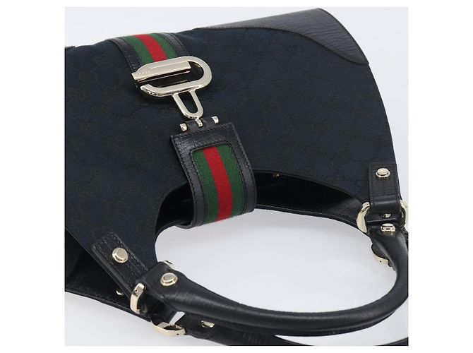 Borsa a mano GUCCI GG Canvas Web Sherry Line Nero Oro 130995 Auth yk20808SAV D'oro - vista 6