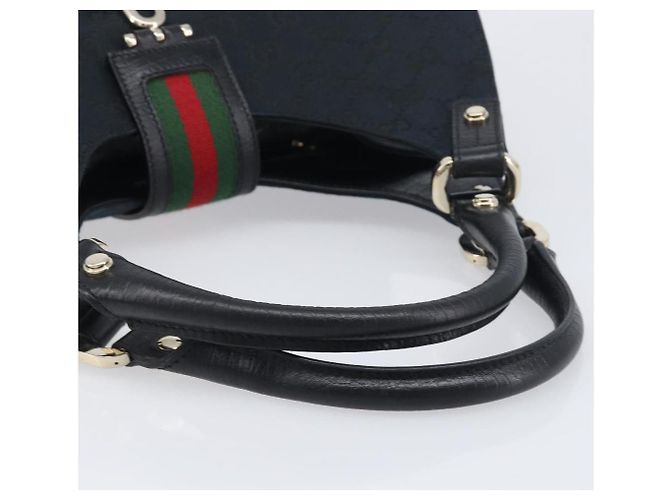 Borsa a mano GUCCI GG Canvas Web Sherry Line Nero Oro 130995 Auth yk20808SAV D'oro - vista 7