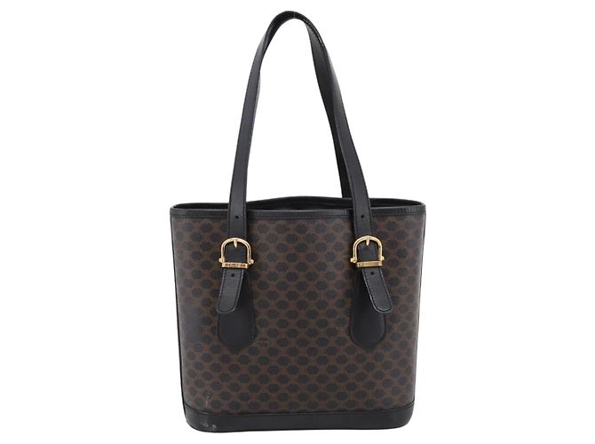 16 Céline Borsa Tote CELINE Macadam PVC Pelle Nero Tono Oro Auth BA15388 - vista 2