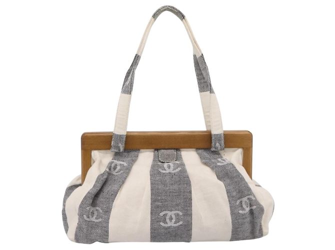 Borsa Tote CHANEL Canvas Grigio Gold CC Auth 196989V Marrone D'oro - vista 2