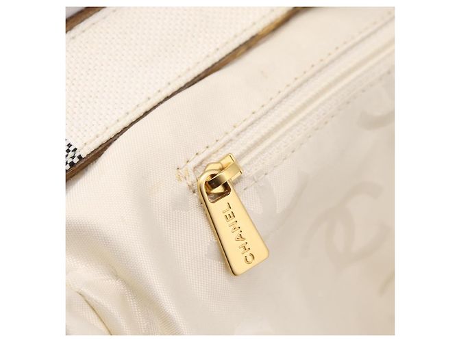 Borsa Tote CHANEL Canvas Grigio Gold CC Auth 196989V Marrone D'oro - vista 20
