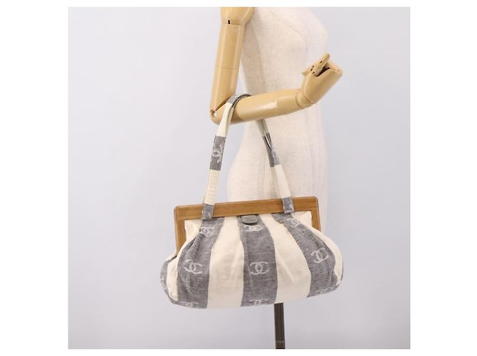 Borsa Tote CHANEL Canvas Grigio Gold CC Auth 196989V Marrone D'oro - vista 22
