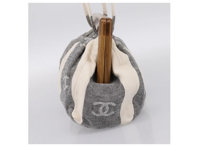 Borsa Tote CHANEL Canvas Grigio Gold CC Auth 196989V Marrone D'oro - vista 4