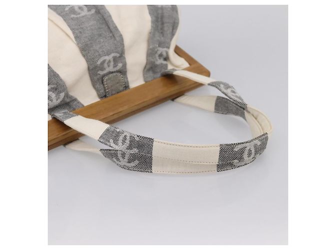 Borsa Tote CHANEL Canvas Grigio Gold CC Auth 196989V Marrone D'oro - vista 7