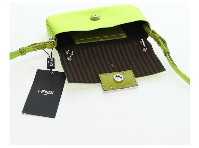 FENDI Custodia per telefono Mamma Baguette Pouch Satin Green Silver Auth 196659M Argento Verde - vista 10