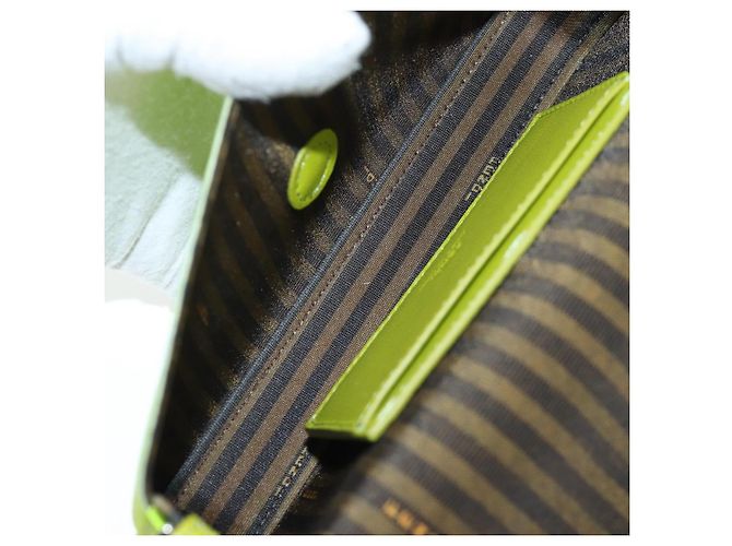 FENDI Custodia per telefono Mamma Baguette Pouch Satin Green Silver Auth 196659M Argento Verde - vista 11