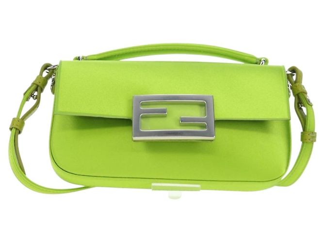 FENDI Custodia per telefono Mamma Baguette Pouch Satin Green Silver Auth 196659M Argento Verde - vista 13