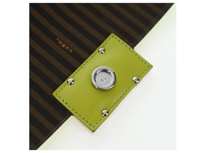 FENDI Custodia per telefono Mamma Baguette Pouch Satin Green Silver Auth 196659M Argento Verde - vista 17