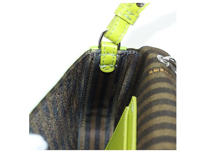 FENDI Custodia per telefono Mamma Baguette Pouch Satin Green Silver Auth 196659M Argento Verde - vista 21