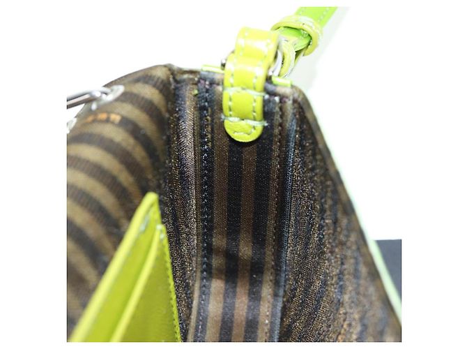 FENDI Custodia per telefono Mamma Baguette Pouch Satin Green Silver Auth 196659M Argento Verde - vista 22