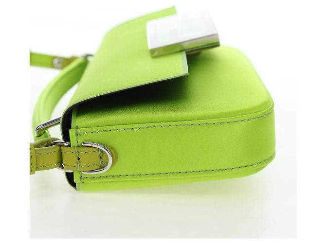 FENDI Custodia per telefono Mamma Baguette Pouch Satin Green Silver Auth 196659M Argento Verde - vista 3