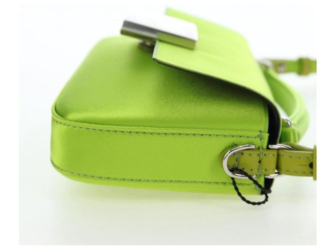 FENDI Custodia per telefono Mamma Baguette Pouch Satin Green Silver Auth 196659M Argento Verde - vista 4
