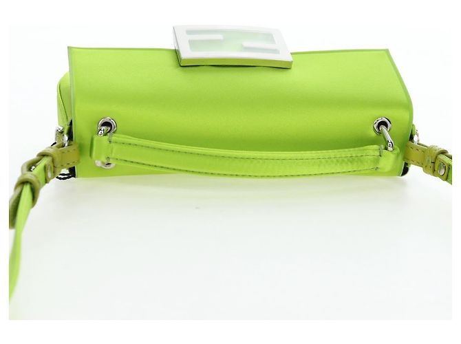 FENDI Custodia per telefono Mamma Baguette Pouch Satin Green Silver Auth 196659M Argento Verde - vista 5