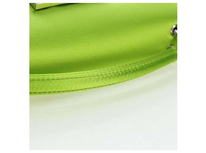 FENDI Custodia per telefono Mamma Baguette Pouch Satin Green Silver Auth 196659M Argento Verde - vista 6
