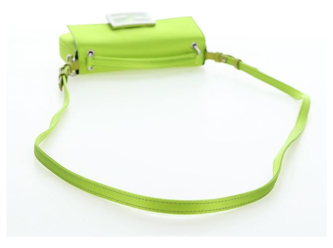 FENDI Custodia per telefono Mamma Baguette Pouch Satin Green Silver Auth 196659M Argento Verde - vista 7