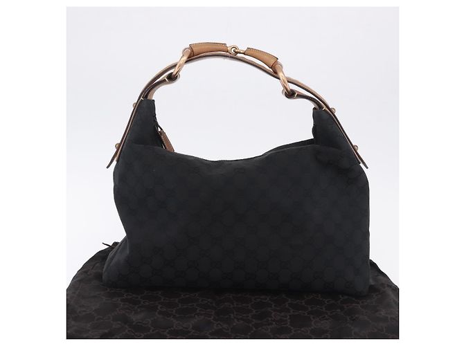 Borsa a Tracolla GUCCI GG Canvas Horsebit Nero Oro 115867 Auth yk20814V D'oro - vista 12