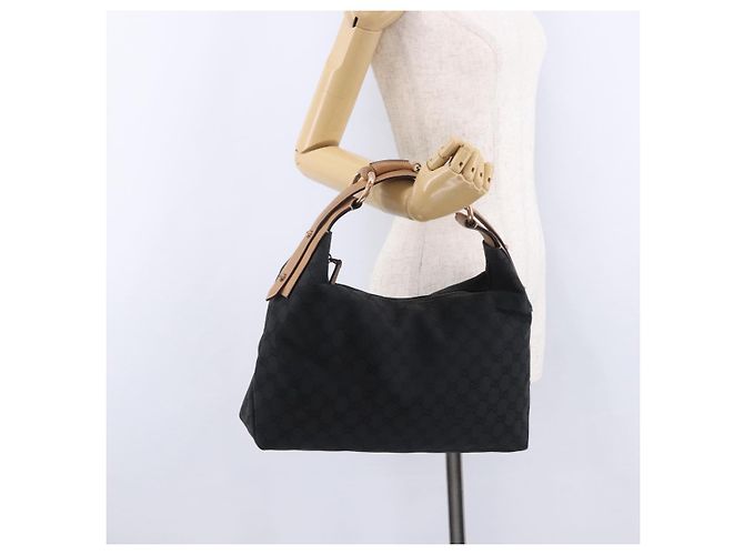 Borsa a Tracolla GUCCI GG Canvas Horsebit Nero Oro 115867 Auth yk20814V D'oro - vista 24
