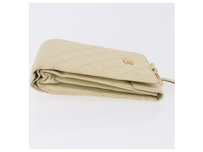 CHANEL Multi Case Matelasse Pouch Leather Ivory Gold CC Auth 199133 D'oro Crudo - vista 3