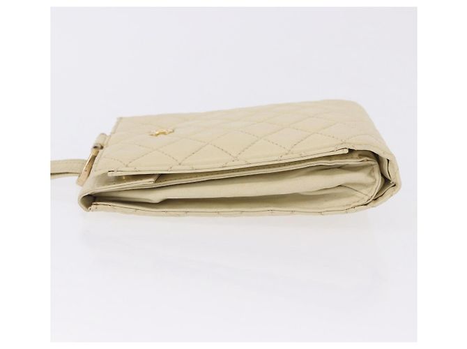CHANEL Multi Case Matelasse Pouch Leather Ivory Gold CC Auth 199133 D'oro Crudo - vista 4