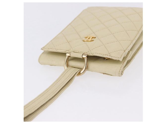 CHANEL Multi Case Matelasse Pouch Leather Ivory Gold CC Auth 199133 D'oro Crudo - vista 6