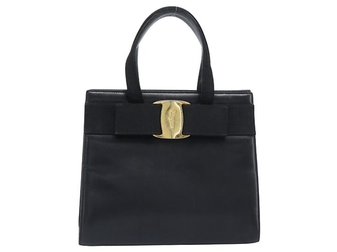 Borsa Salvatore Ferragamo Vala in pelle nera e oro Auth 197630 Nero D'oro - vista 13
