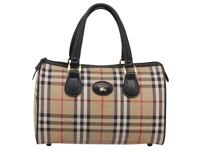 Borsa Boston Burberrys Nova Check Canvas Beige Gold Auth 200948 D'oro - vista 13