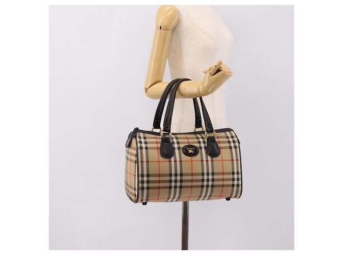 Borsa Boston Burberrys Nova Check Canvas Beige Gold Auth 200948 D'oro - vista 19