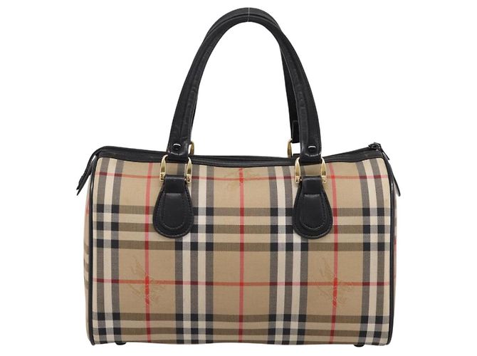 Borsa Boston Burberrys Nova Check Canvas Beige Gold Auth 200948 D'oro - vista 2