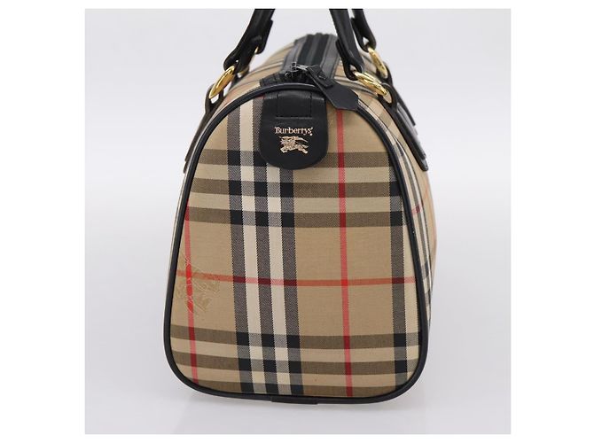 Borsa Boston Burberrys Nova Check Canvas Beige Gold Auth 200948 D'oro - vista 3