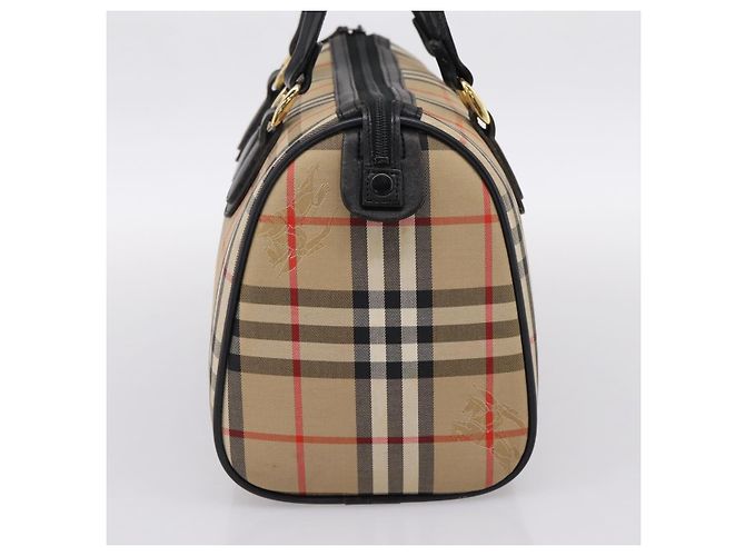 Borsa Boston Burberrys Nova Check Canvas Beige Gold Auth 200948 D'oro - vista 4