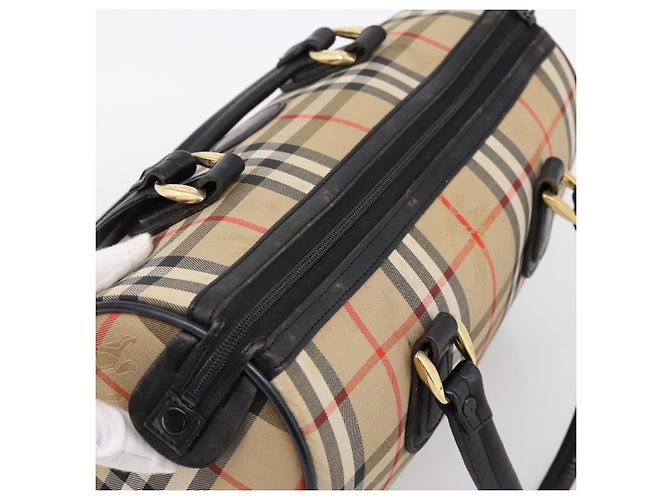 Borsa Boston Burberrys Nova Check Canvas Beige Gold Auth 200948 D'oro - vista 6