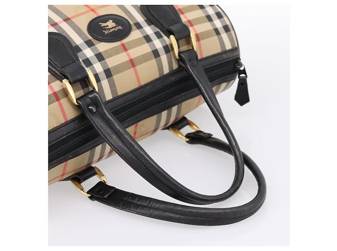 Borsa Boston Burberrys Nova Check Canvas Beige Gold Auth 200948 D'oro - vista 7