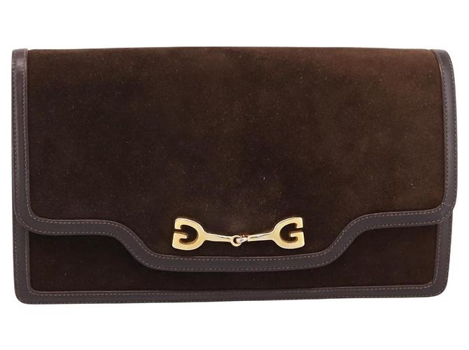 Borsa a pochette GUCCI in camoscio marrone e oro Auth 200926 D'oro - vista 13