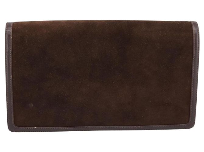 Borsa a pochette GUCCI in camoscio marrone e oro Auth 200926 D'oro - vista 2