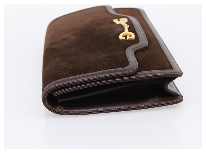 Borsa a pochette GUCCI in camoscio marrone e oro Auth 200926 D'oro - vista 3