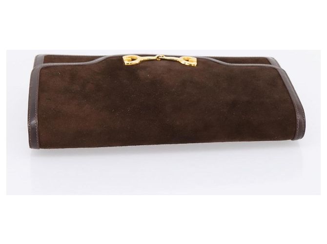 Borsa a pochette GUCCI in camoscio marrone e oro Auth 200926 D'oro - vista 5