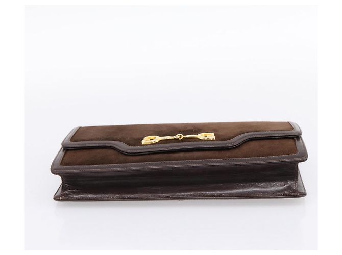 Borsa a pochette GUCCI in camoscio marrone e oro Auth 200926 D'oro - vista 6