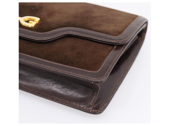 Borsa a pochette GUCCI in camoscio marrone e oro Auth 200926 D'oro - vista 7