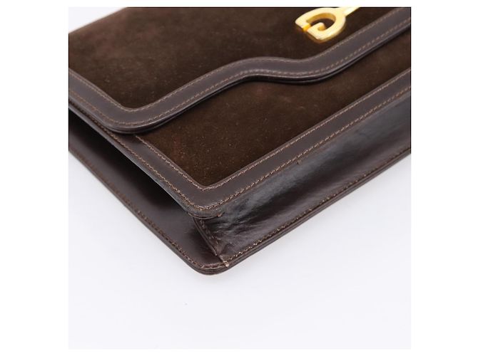 Borsa a pochette GUCCI in camoscio marrone e oro Auth 200926 D'oro - vista 8