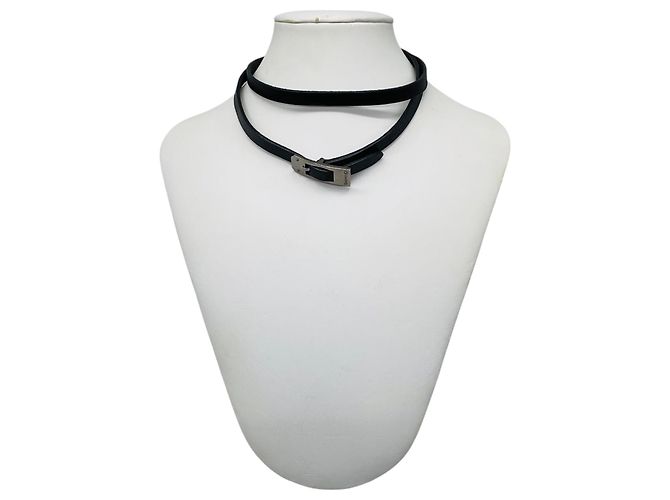 Hermès Bracciale / Collana Choker Kelly Ardion in pelle nera Hermes 2004 - vista 9